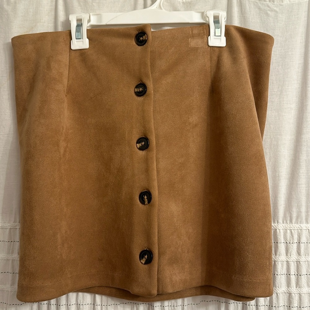 Brown Suede Mini Skirt W/Buttons